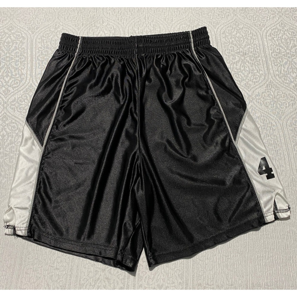 Vintage Alleson Athletic Mens Basketball Shorts Black White Shiny Nylon Size L